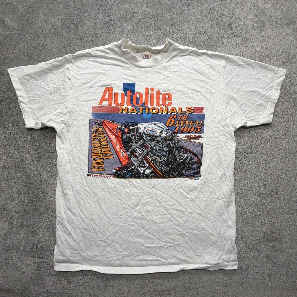 Vintage Sport Service Shirt Mens XL White Autolite Nationals 1995 90s Tee